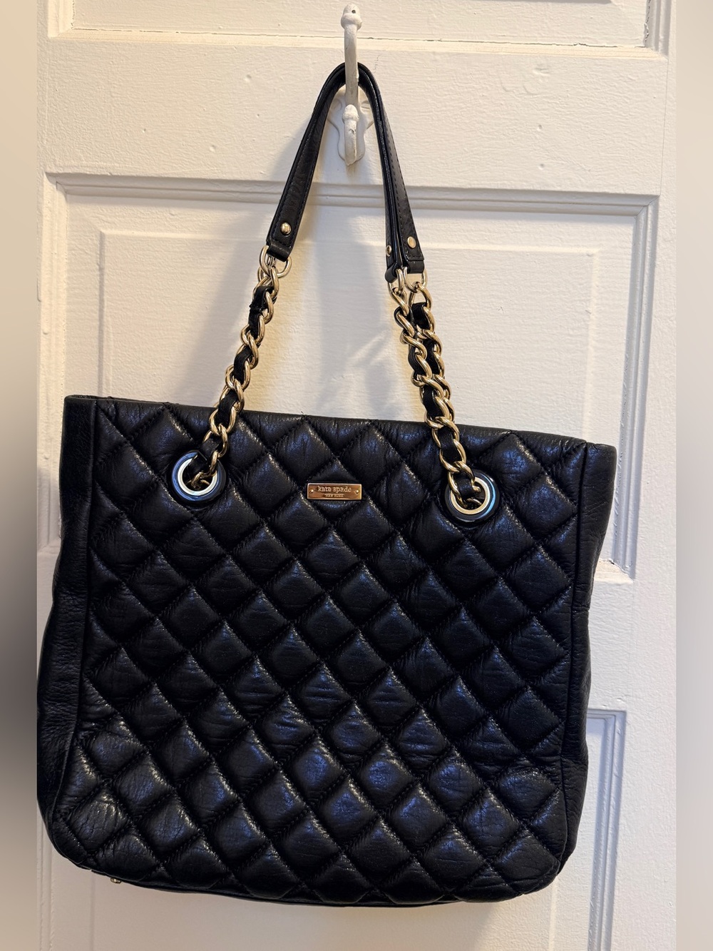 kate spade Black Quilted Tote with Gold Chain Handles